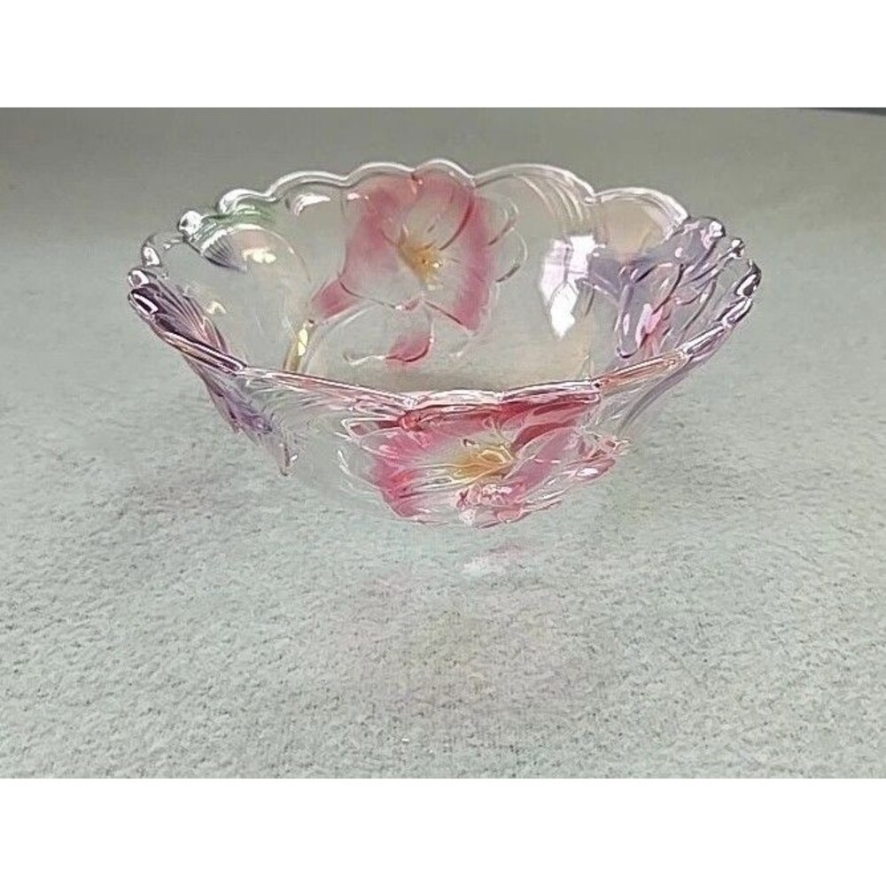 6 Crystal Clear Studios Hand Painted Scalloped Vintage Crystal Glass Bowls